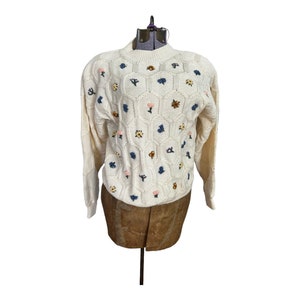 Kitty Hawk Vivian Wang Sweater. Vintage 80s Flower Pullover Womens Size S.