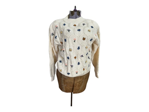 Kitty Hawk Vivian Wang Sweater. Vintage 80s Flower Pullover Womens 