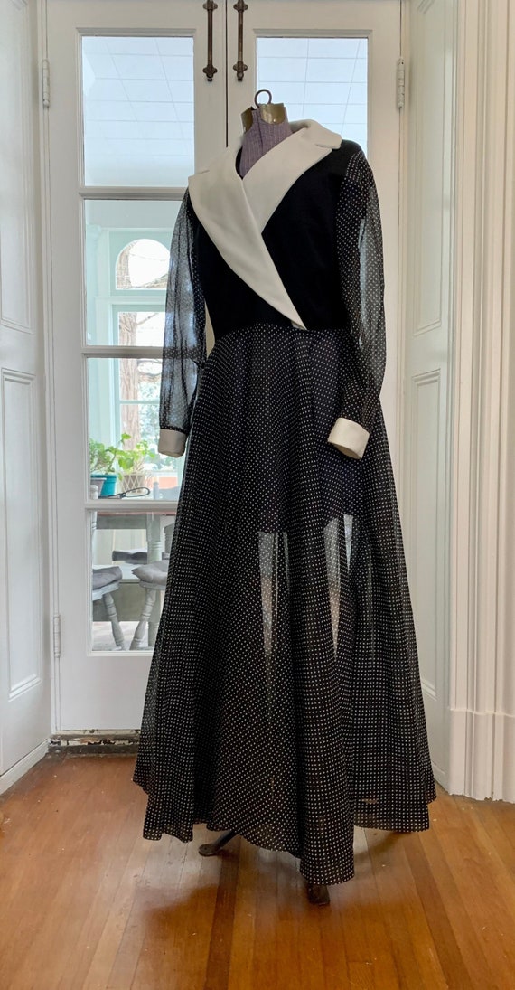 Vintage Evening Gown. Floor length with Polka Dot… - image 2