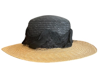 Vintage Touriste Hat Made for Lord & Taylor Vintage Gathered Taffeta Hat Dark Blue with Purple and  main image 3