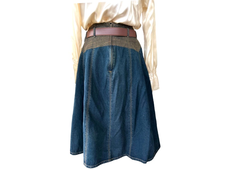 Denim and Leather Skirt. Vintage Bernard Holtzman Womens Size 8. image 5