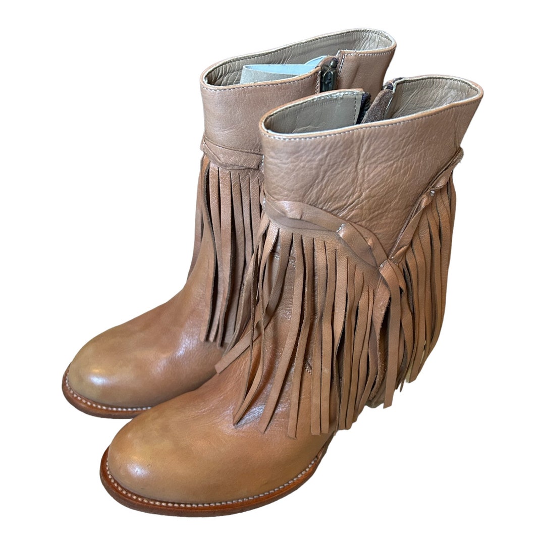 Matisse Fringe Leather Boots. Cognac Color. Vintage. Made in Mexico. Quality. Etsy