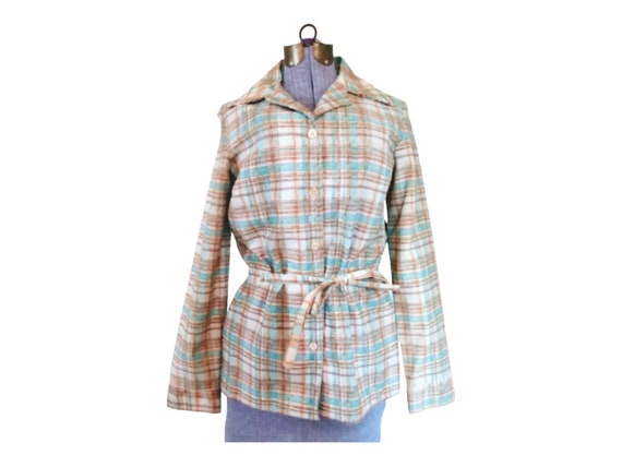 1980's Plaid Jacket. Drawstring Collared Wrangler… - image 1