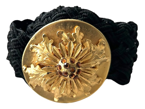 Gold Medallion Belt. Black Weaved With Hook Closure. Vintage  display picture 3