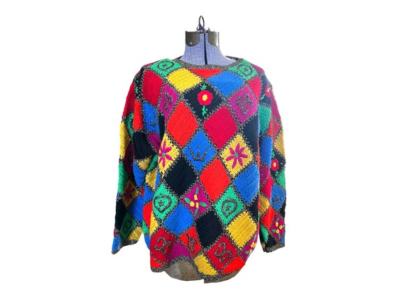 Vintage Hand Knit Patchwork Sweater: Jennifer Ree… - image 3