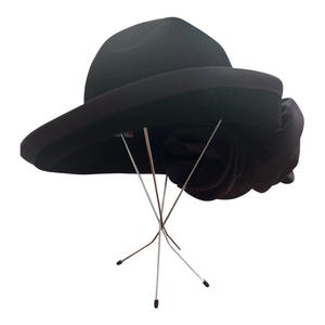 Mr. John Classic Wool Hat. 1960s Women’s Vintage Black Wool with Satin Bows. Stunning! Size 7.5