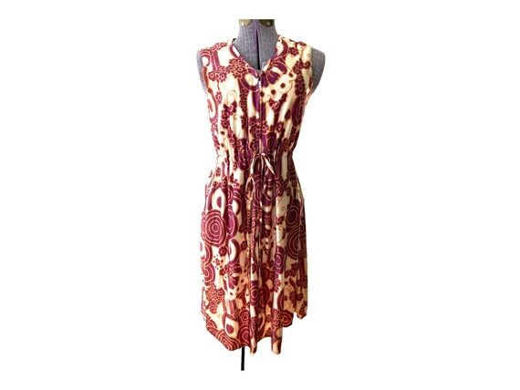 Drawstring 70s Dress. Zip up with Pocket,Vintage … - image 3