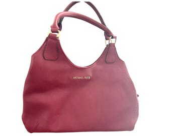 Vintage Michael Kors Ruby Red Leather Shoulder Bag: Double Handle Designer Purse