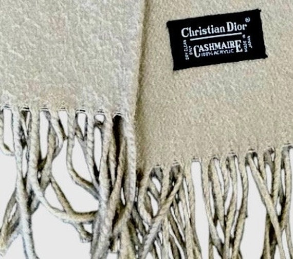 Fringed Christian Dior Scarf. Beige Vintage Muffl… - image 2