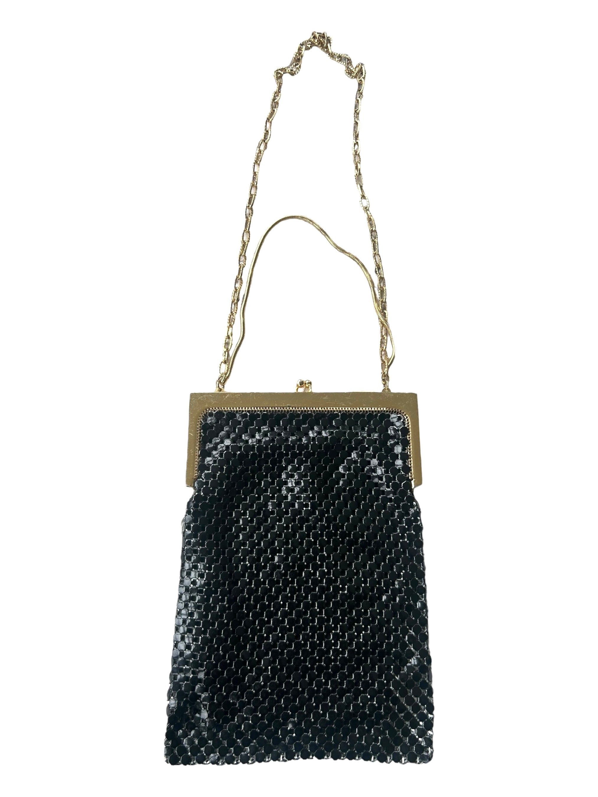 Whiting and Davis 1950s Metal Mesh Purse. Vintage Black Wristlet