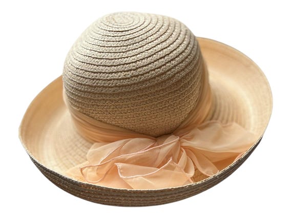 Capelli Peach Straw Sun Hat. Womens Vintage Silk Bow With  display picture 2