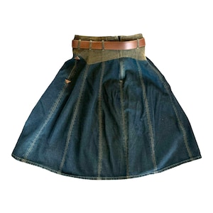 Denim and Leather Skirt. Vintage Bernard Holtzman Womens Size 8. image 3