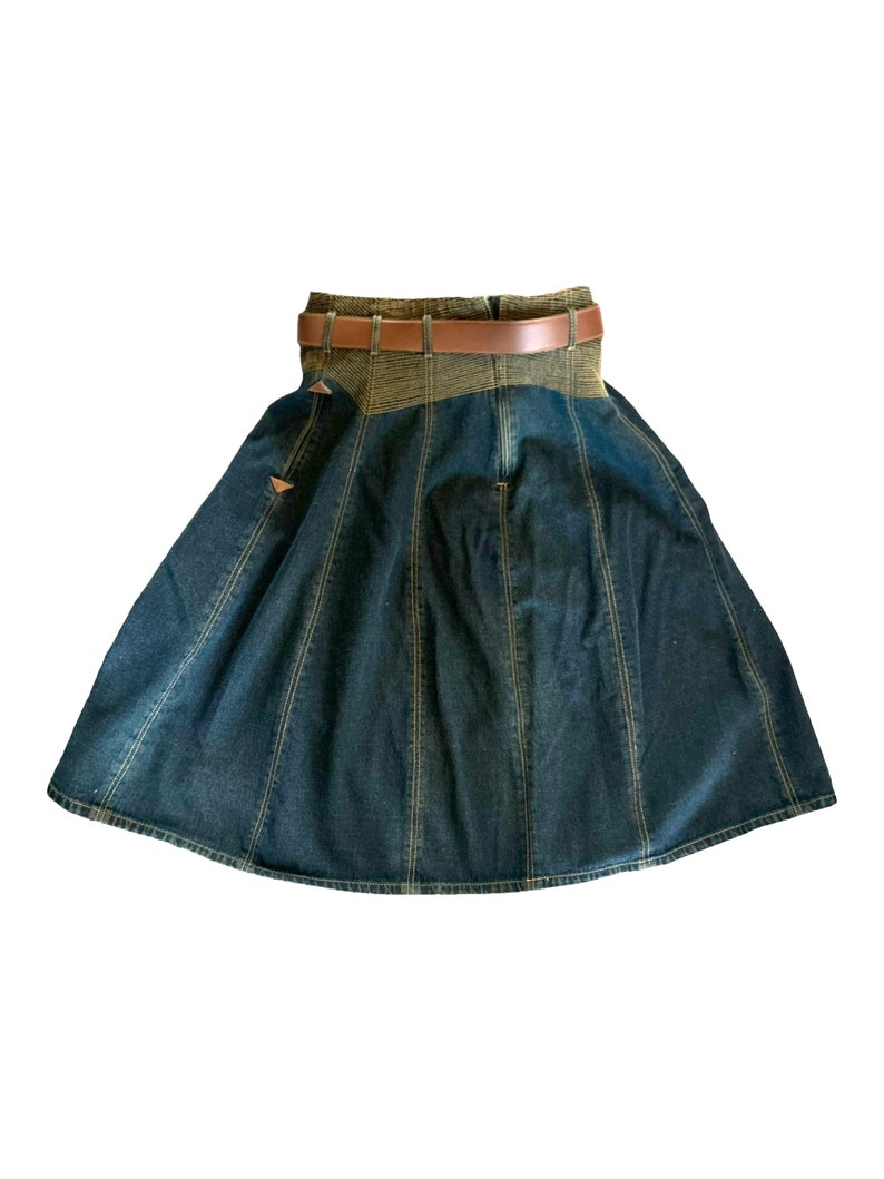 Denim and Leather Skirt. Vintage Bernard Holtzman Womens Size 8. image 3