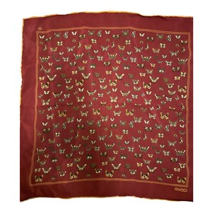 GUCCI Silk Scarf. Vintage Butterfly Designer Scarf. Made in Italy.