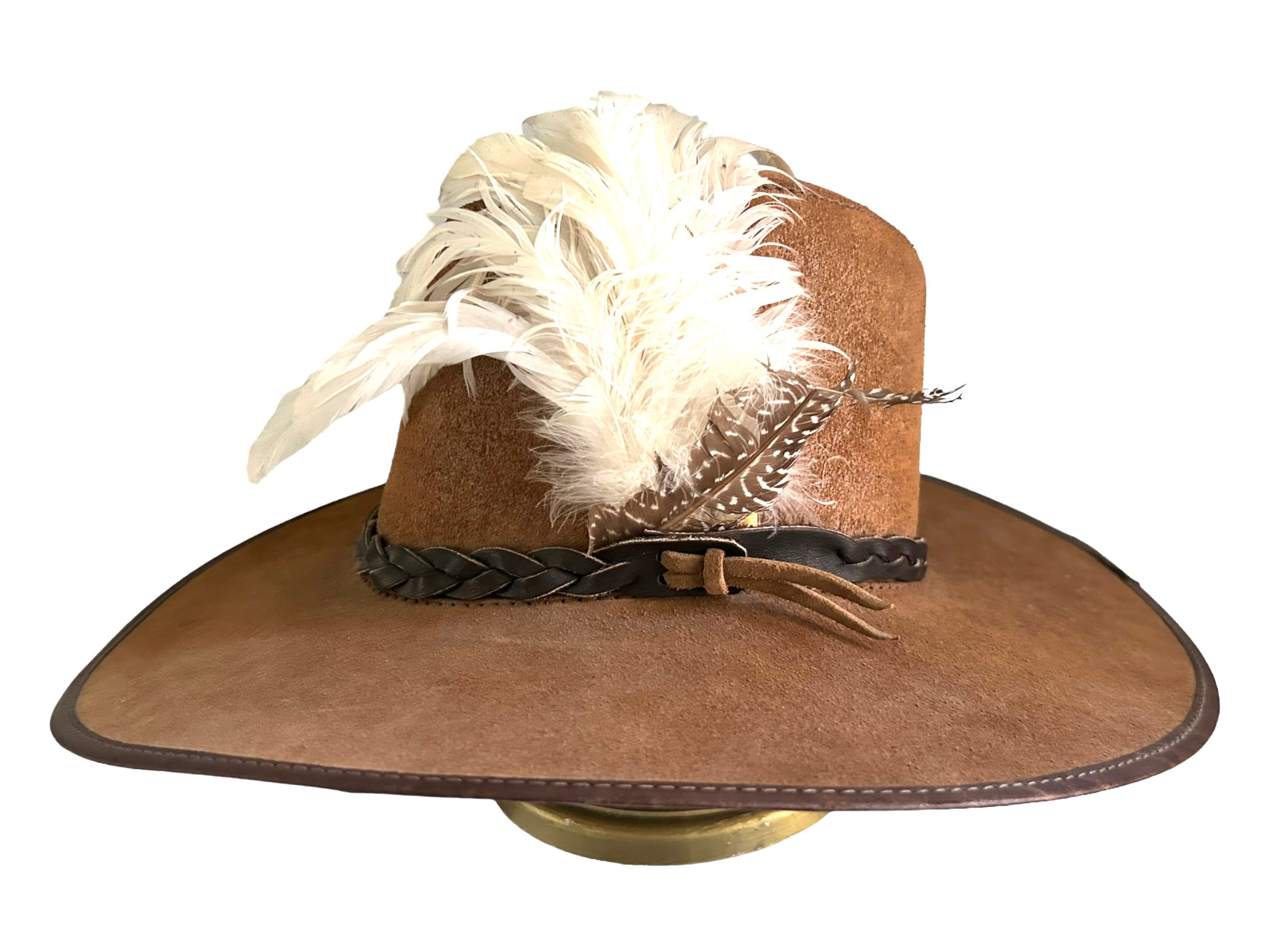 Plainsman Hat. 1960s Leather Braided Band With Feathers 