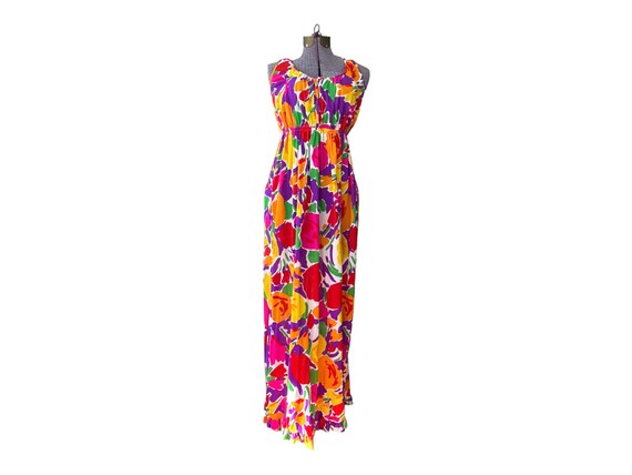 60s Union Label Miss Elaine Maxi Dress Floral Vib… - image 1