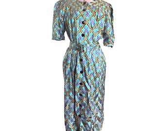 Vestido vintage de seda de Adrianna Papell. Con cinturón. Talla 10 para mujer