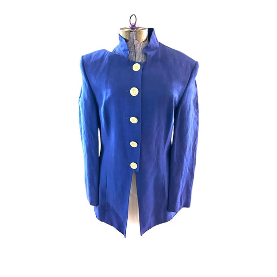 Louis Feraud Vintage Women’s Royal Blue Black Trim Long Sleeve Wool Blazer  Sz 8