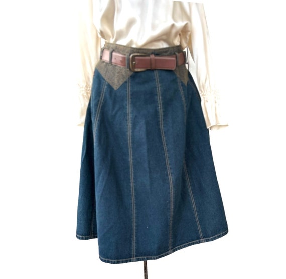 Denim and Leather Skirt. Vintage Bernard Holtzman… - image 4