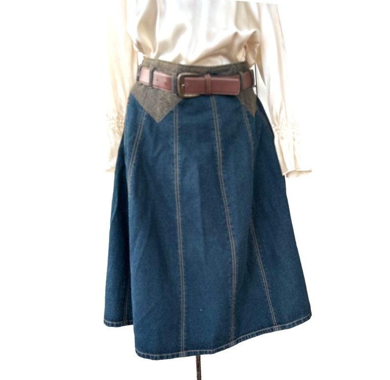 Denim and Leather Skirt. Vintage Bernard Holtzman Womens Size 8. image 4