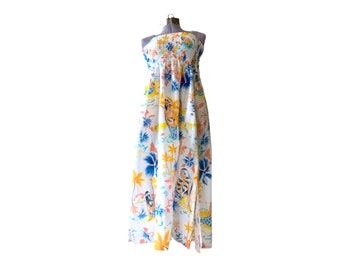 70s Hawaiian Sundress. Halter Style with Hawaiian Girls and Flower Print.