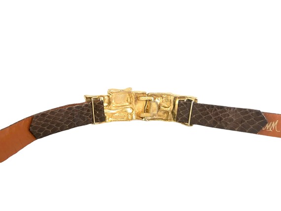 MORRIS MOSKOWITZ Snakeskin Dressy Belt Size M Leather Gold Hardware Vintage Snakeskin Belt: Gold Brass Hook, Morris Moskowitz  main image 4