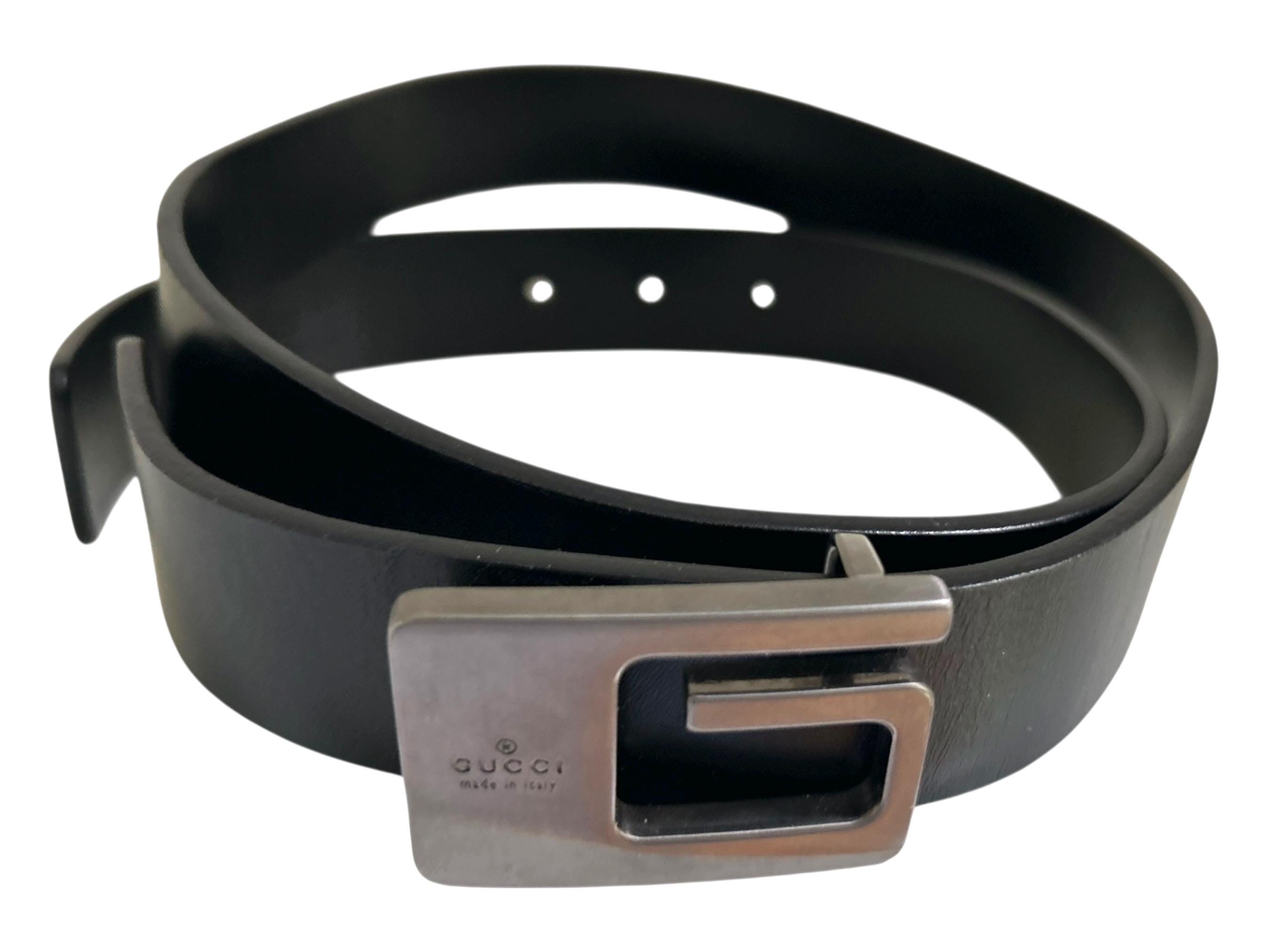 Gucci “G” Belt. Black Leather/ Metal. by Tom Ford. Vintage