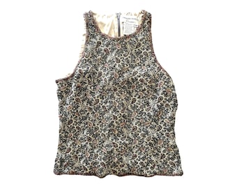 Seide Adriana Papell Pailletten Top. Paisley Muster. Perlen. Damen M. Vintage Gehoben.