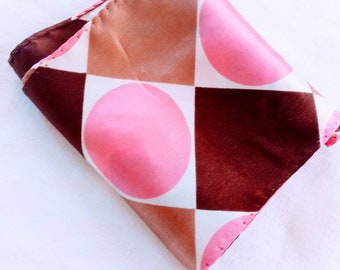 Silk Patterned Scarf. Vintage Circle and Square Print