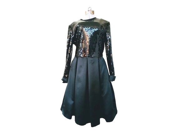 Karen Lorrance Sequin and Satin Black Dress. 1980… - image 1