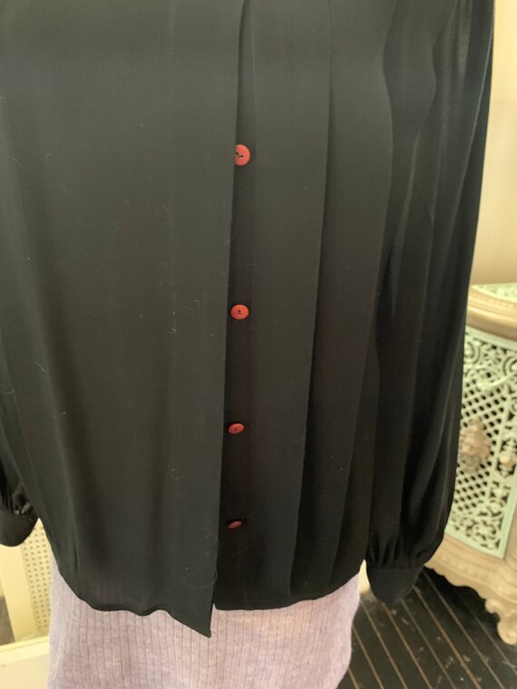 Ciao Silk Blouse. Black Pleats in Front. 1980s. V… - image 2