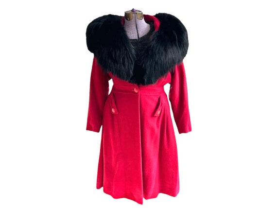 1960s. Evans Wool and Black Fur Trimmed Coat. Sty… - image 1