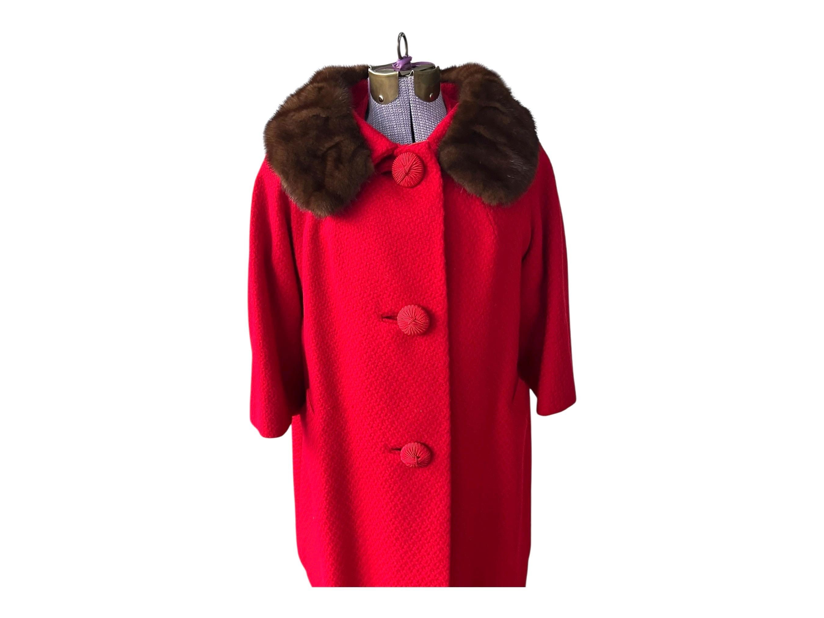 ヴィンテージ 60s Aライン コート 赤 レディースS ファー メルトン 1960s Red Wool Swing Coat With Fur Collar. Womens Vintage Union