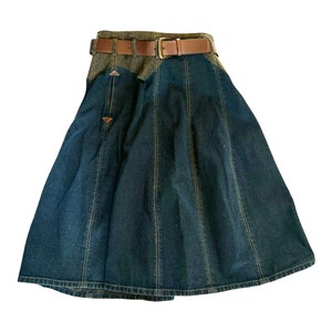 Denim and Leather Skirt. Vintage Bernard Holtzman Womens Size 8. image 1