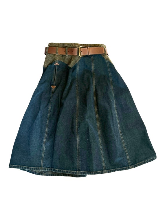 Denim and Leather Skirt. Vintage Bernard Holtzman 