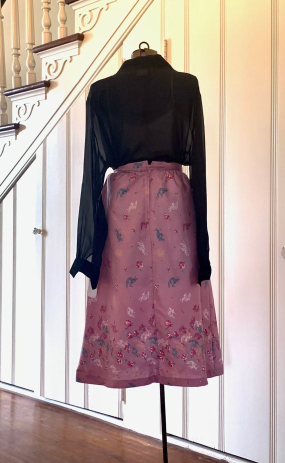 1970s Tie Skirt. Oriental and Rose Print. Dusty P… - image 2