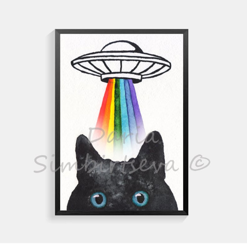 Funny Peeking black cat art Black cat PRINT Poster Wall art Wall decor Watercolor painting Extra large wall art Cat dad mom Cat lover gift