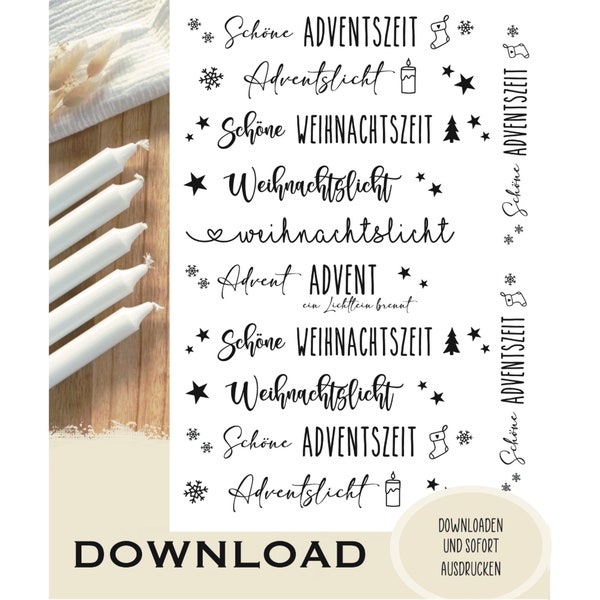 Beautiful Advent season, PDF template for candle tattoos, download, ROYALTY FREE