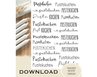 Pustekuchen inkl. Datei für Anhänger PDF Vorlage für Kerzentattoos, Download, LIZENZFREI