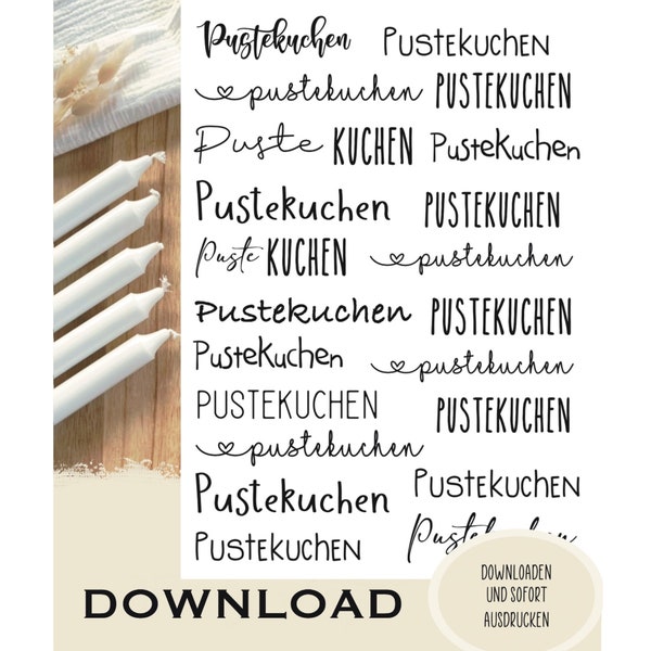 Pustekuchen inkl. Datei für Anhänger PDF Vorlage für Kerzentattoos, Download, LIZENZFREI