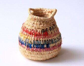 Coil Basket | Handmade woven raffia basket with handles | "Sprinkles" Basket by Feltmoonstudio