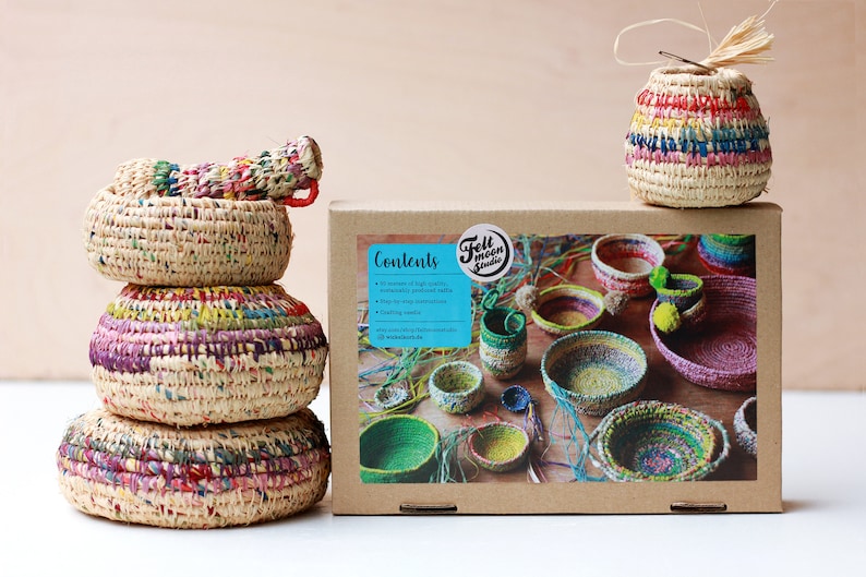 Coil Basket Kit Confetti DIY Basket Weaving Kit Raffia Basket DIY Craft Kit Coil Basket Kit Wickelkorb Easter Basket Present image 7