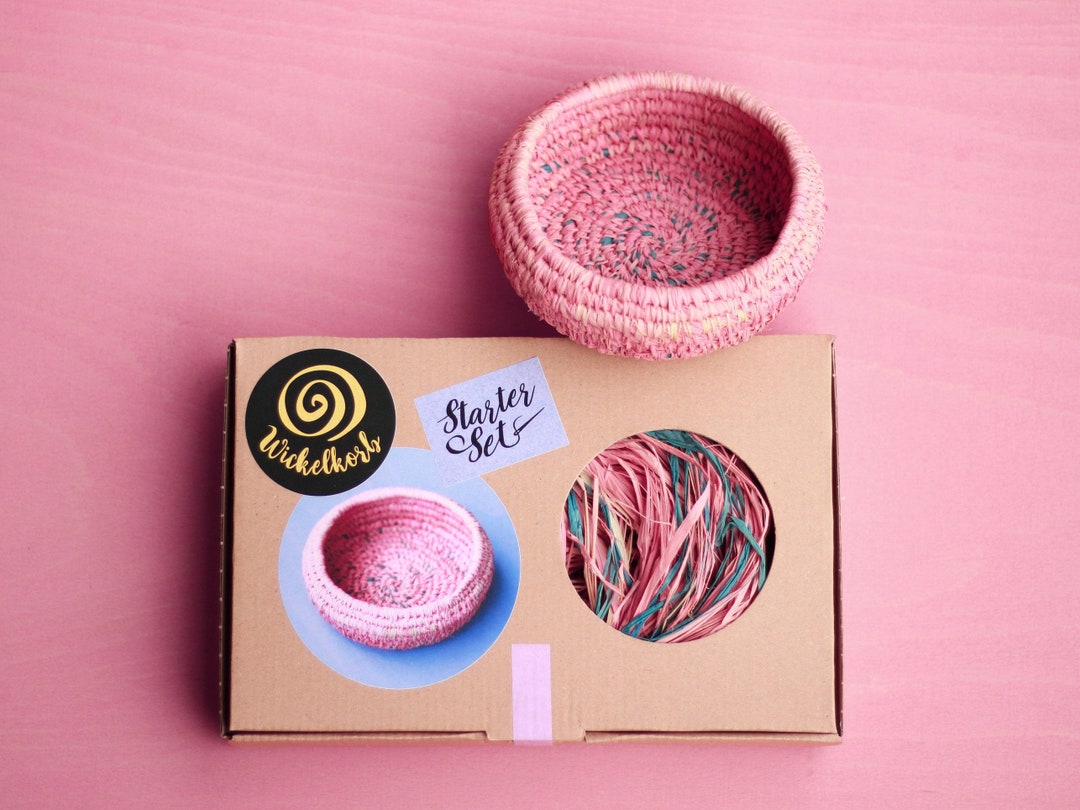 Coil Basket Kit strawberry DIY Basket Weaving Kit Raffia Basket Craft Kit Handmade Coil Basket