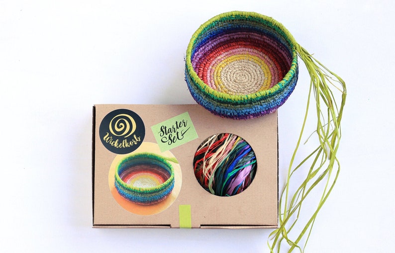 Coil Basket Kit Rainbow DIY Basket Weaving Kit Raffia Basket DIY Craft Kit Rainbow Coil Basket DIY Kit Wickelkorb Easter craft image 1