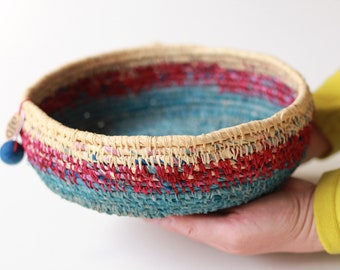 Coil Basket (Surf's Up) | Raffia hand woven Basket | Housewarming Present