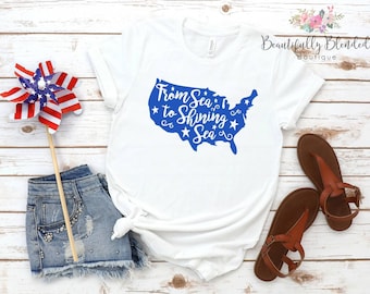 From sea to shining sea, Fourth of July, Patriotic Tee, Red White Blue T-Shirt