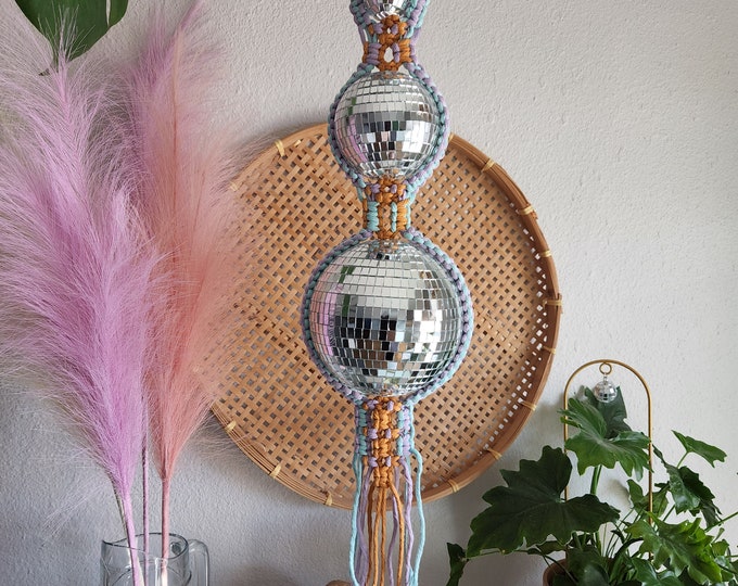3 Tier - Custom Macrame Disco Hanging - Disco Spinner, Disco Decor, Disco Macrame, Mirror Ball