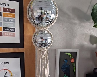 2 Tier - Custom Macrame Disco Hanging - Disco Spinner, Disco Decor, Disco Macrame, Mirror Ball