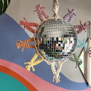 Disco Sun - Rainbow, Disko Deko, Sonne, Deko Makramee, Diskokugel, Spiegelball