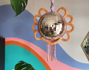 Disco Daisy - Custom - Disco Ball, Flower Decor, Disco Macrame